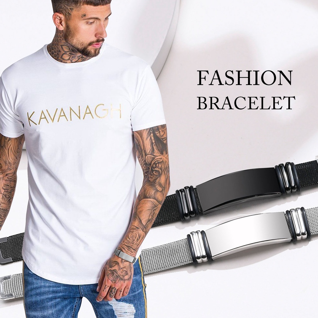 Vnox Vòng Tay Lưới Thép Titan Màu Đen Có Thể Điều Chỉnh Cho Nam