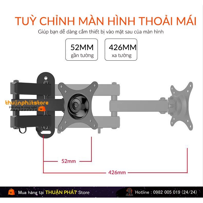 GIÁ TREO MÀN HÌNH MÁY TÍNH GẮN TƯỜNG 17 - 32 INCH XOAY 360 ĐỘ S-100