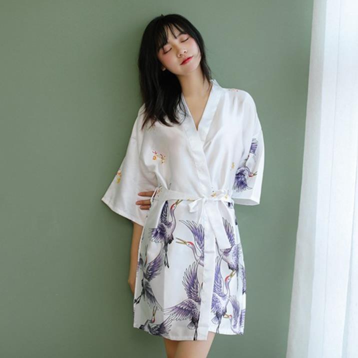 [HÀNG CAO CẤP] Áo choàng ngủ lụa cao cấp kiểu kimono in hình chim hạt sang trọng Ly Ly Shop | BigBuy360 - bigbuy360.vn