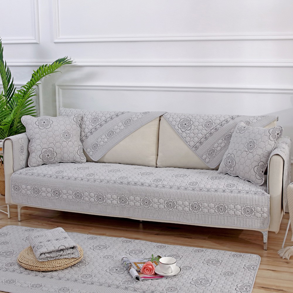 Áo bọc ghế sofa thêu hoạ tiết hai mặt chất liệu vải cotton cao cấp dùng bốn mùa hàng mới