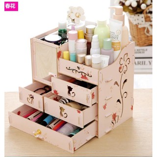 Kệ mỹ phẩm gỗ lắp ghép 4 tầng 3 ngăn kéo có gương