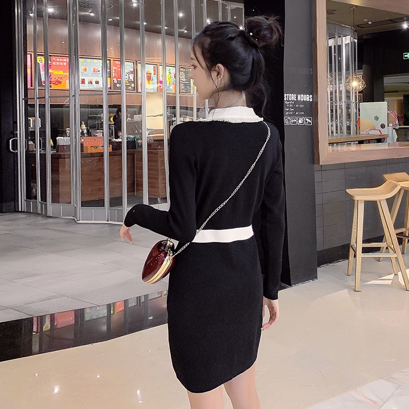 Đầm dự tiệc sang trọng ZOZORO đen pha viền trắng cổ tim quý phái