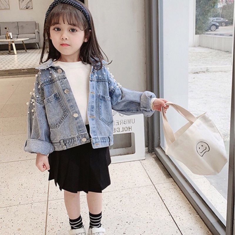 Áo khoác jean bé gái cổ bèo chất đẹp/ áo bò bé gái size đại