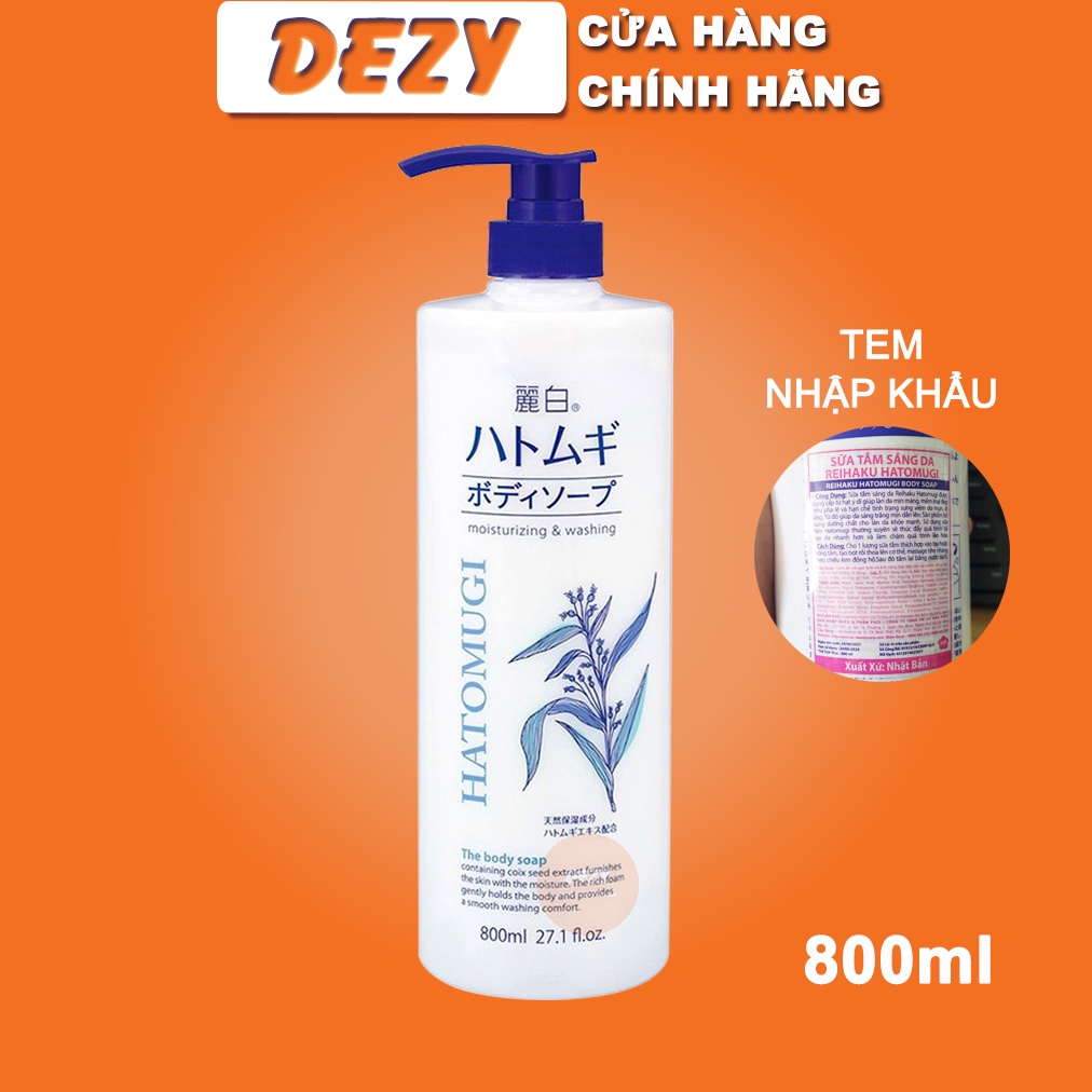 Sữa Tắm Hatomugi Ý Dĩ 800ml Nhật Bản Dưỡng Trắng Da - Dưỡng Ẩm Phục Hồi Dịu Da Tổn Thương Ngừa Lão Hoá Da Vitamin E Dezy