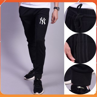 Quần Jogger 3 Sọc Đen Logo Ép NY, Ống Bo Chun Phong Cách Thể Thao L114