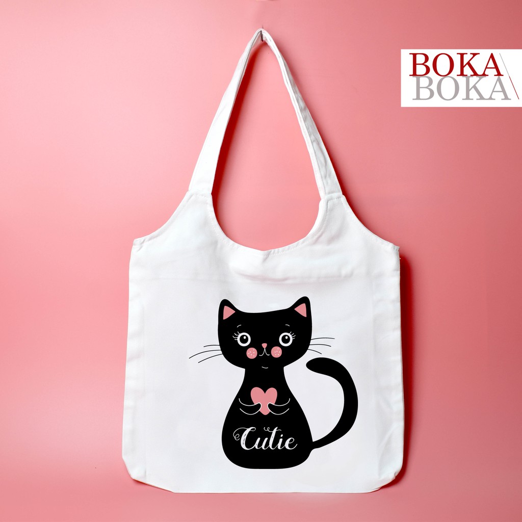 Túi Tote Vải Canvas Quai Tròn BST Hình Mèo Đen MĐ01