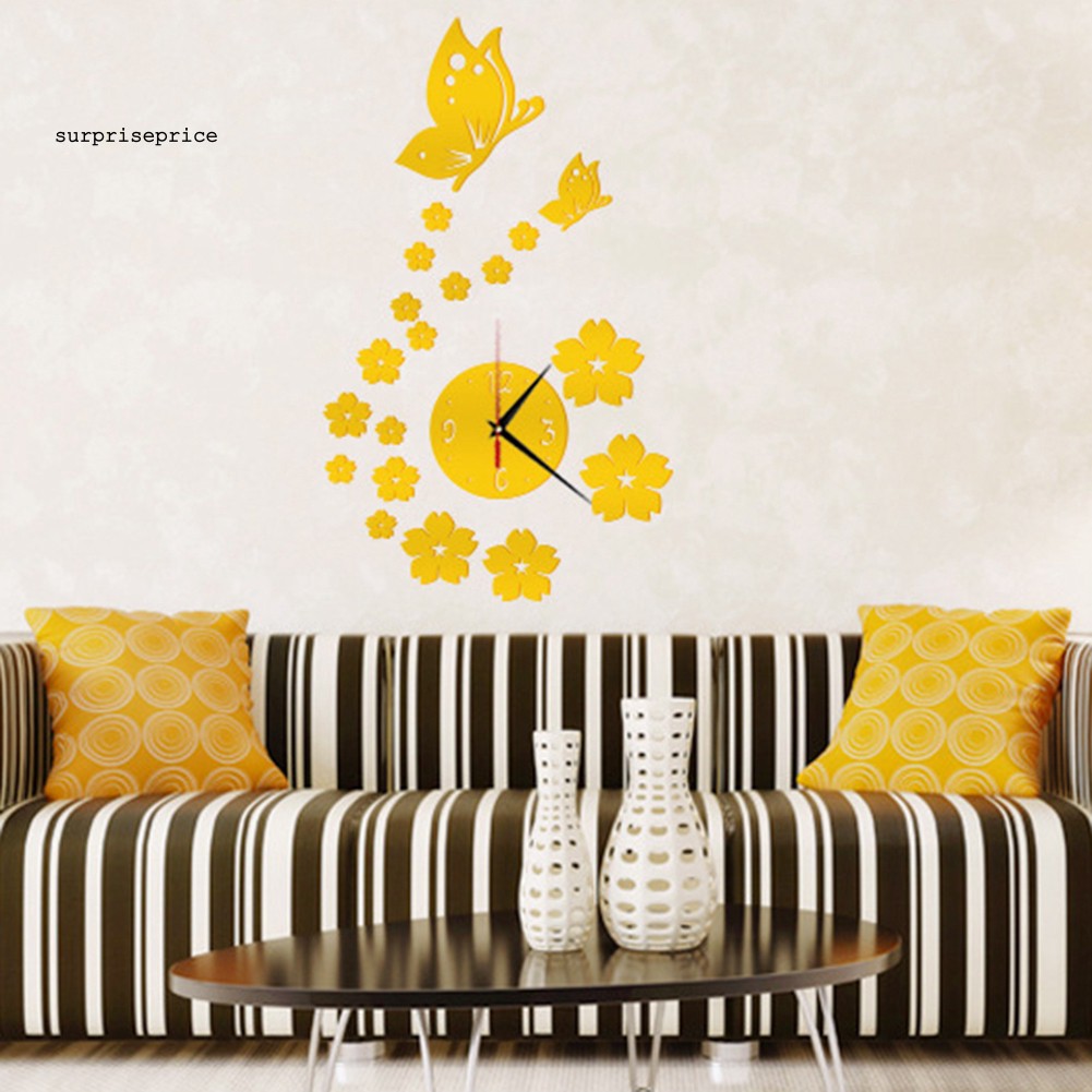 Đồng hồ dán tường tráng gương trang trí phòng nhà hình bướm 3D tinh xảo