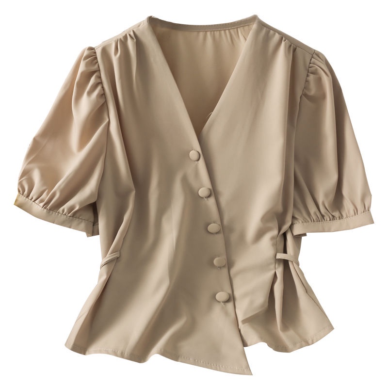 Áo kiểu BH tay phồng cổ chữ V độc đáo phong cách Pháp thời trang mùa xuân cho nữ 2022