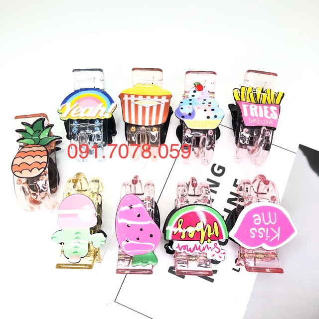 Kẹp tóc trong suốt 3 răng icon dễ thương
