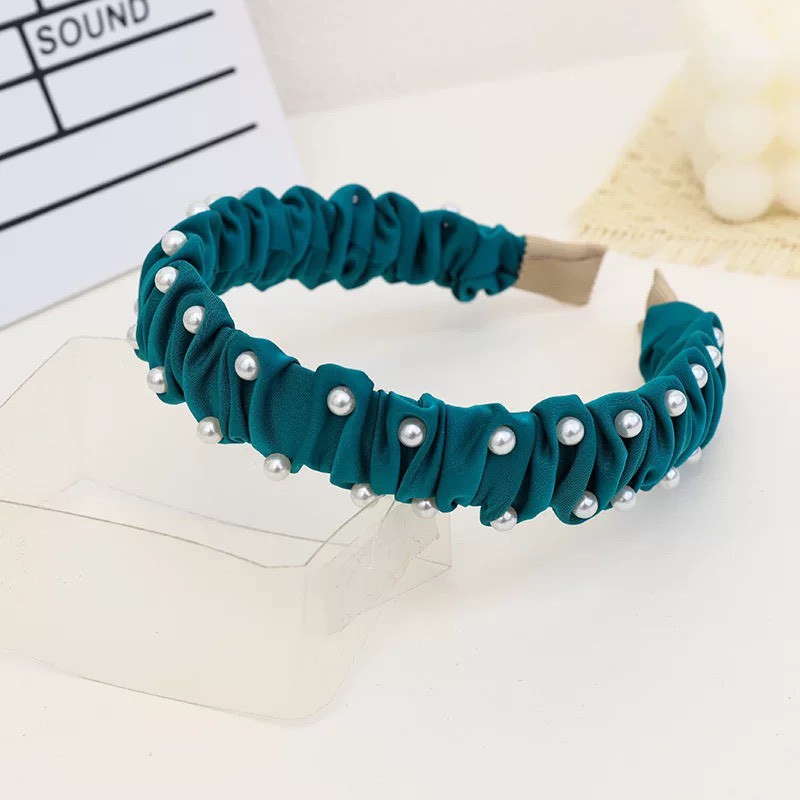 Bờm Tóc Cài Tóc Vải Nhún Ngọc Trai Nhân Tạo Phong Cách Hàn Quốc Trẻ Trung Sang Trọng