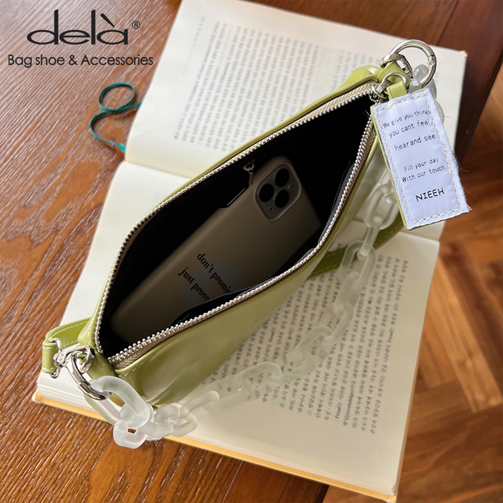 Dela Túi Đeo Vai Phối Dây Xích Bằng Acrylic Thời Trang Hàn Quốc