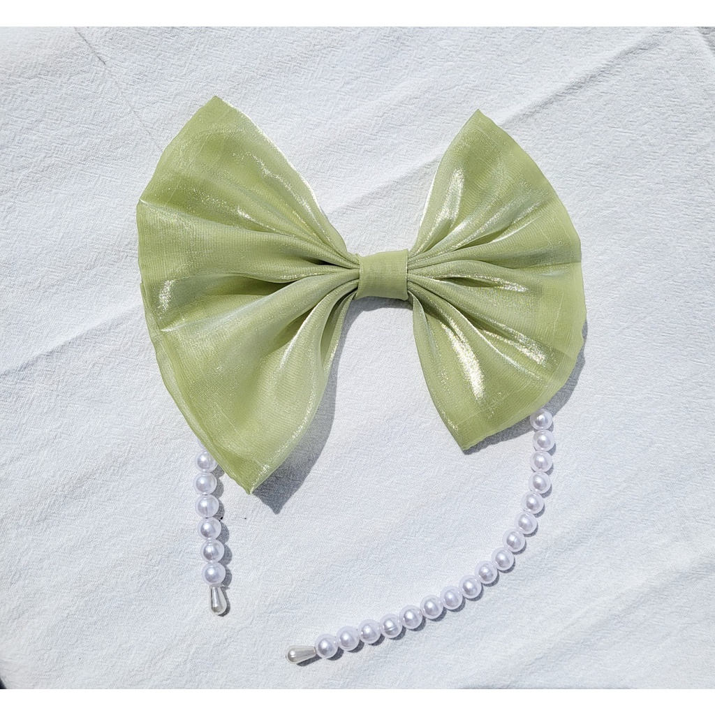 Cài Nơ Hạt Cườm Màu Đỏ .Cài Nơ Hạt Cườm Màu Trắng dễ thương Cho Bé Gái