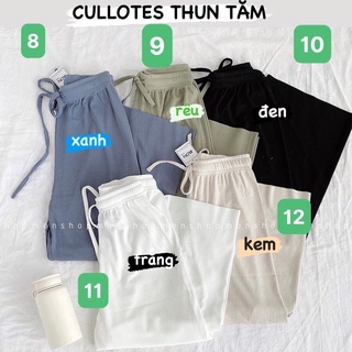 Quần ống rộng đũi lưng thun.