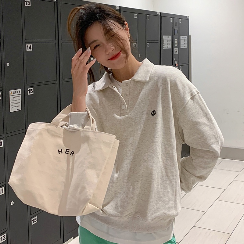 SUXI Áo nỉ dài tay dáng rộng thêu họa tiết phong cách mới thời trang thu đông cho nữ