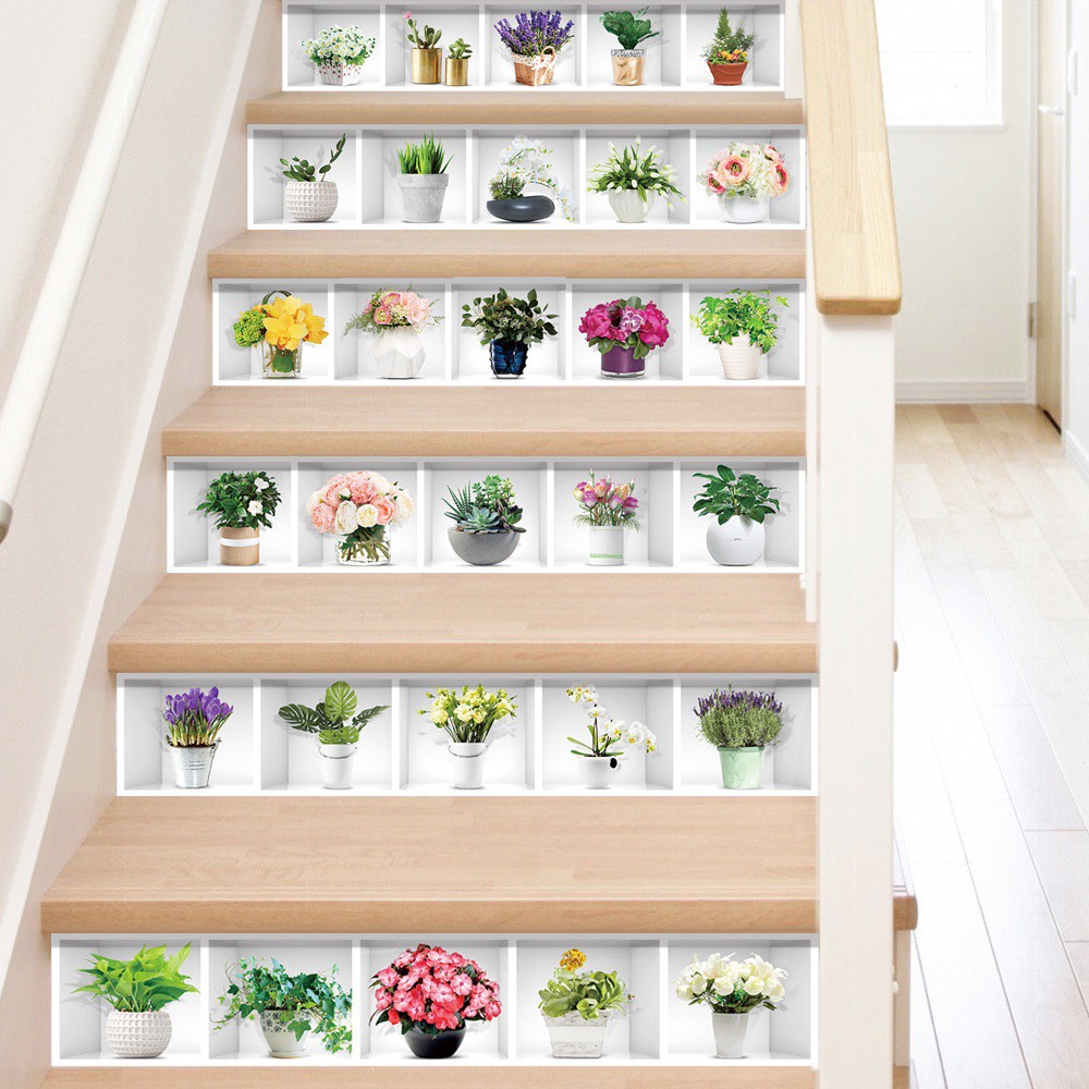 Tranh 3D dán tường, dán cửa phòng, dán cầu thang cao cấp - Decal 3D Bình hoa loại 1 - DLT009