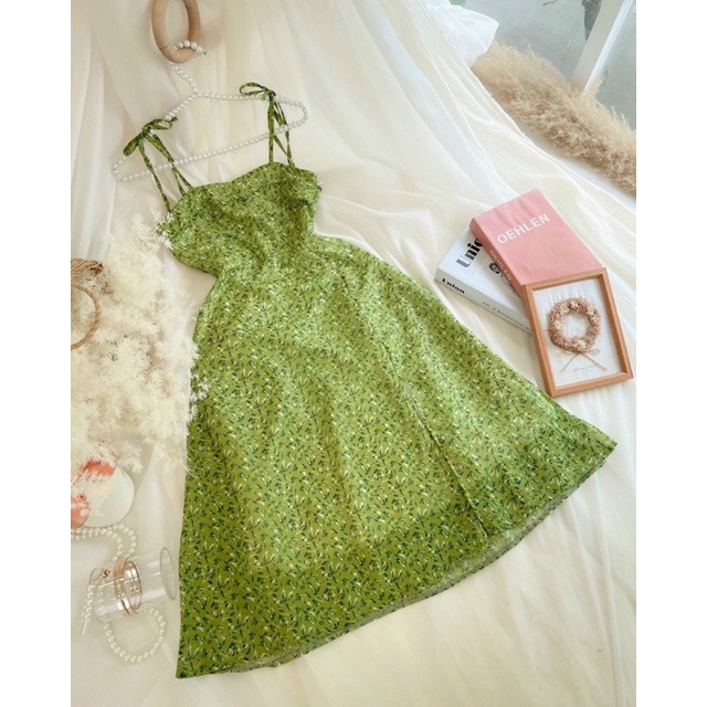 ĐẦM HOA XANH LÁ 2S CỘT VAI XẺ ☘️☘️🥦🥦