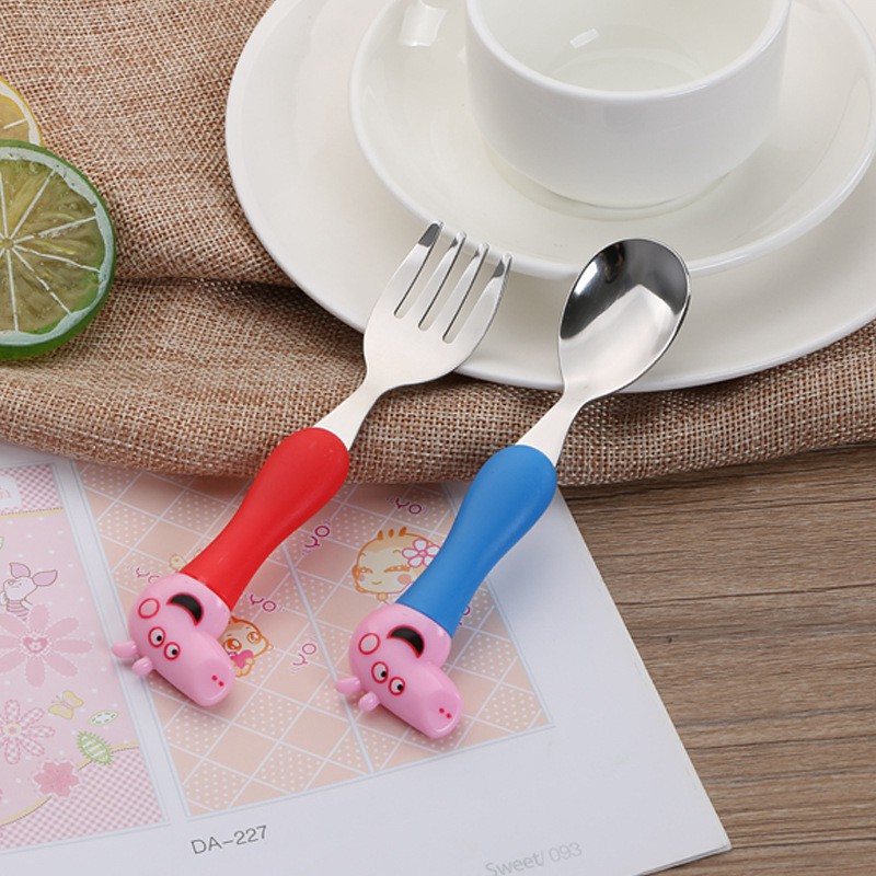 Bộ đồ ăn bằng thép không gỉ 304 Bộ đồ ăn heo con Bộ đồ ăn trẻ em Quà tặng muỗng muỗng muỗng muỗng muỗng canh Bộ đồ ăn phụ trợ Bộ đồ ăn cầm tay chống ngã