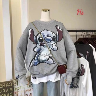 Áo sweater nỉ dài tay form rộng hình Stich
