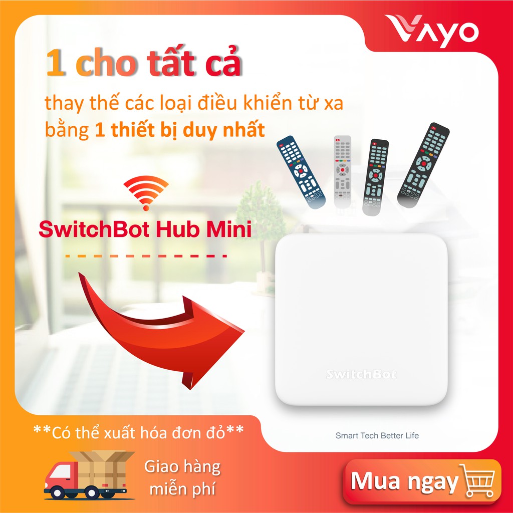 Bộ điều khiển trung tâm thông minh SwitchBot Hub Mini Điều khiển hồng ngoại điều hòa, TV, quạt... liên kết Googlehome