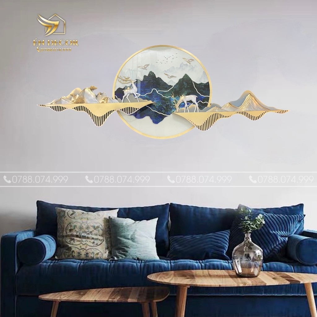 Tranh Phong Cảnh Treo Tường Đôi Hươu Nghệ Thuật, Tranh Sắt, Tranh Gắn Tường Én Decor
