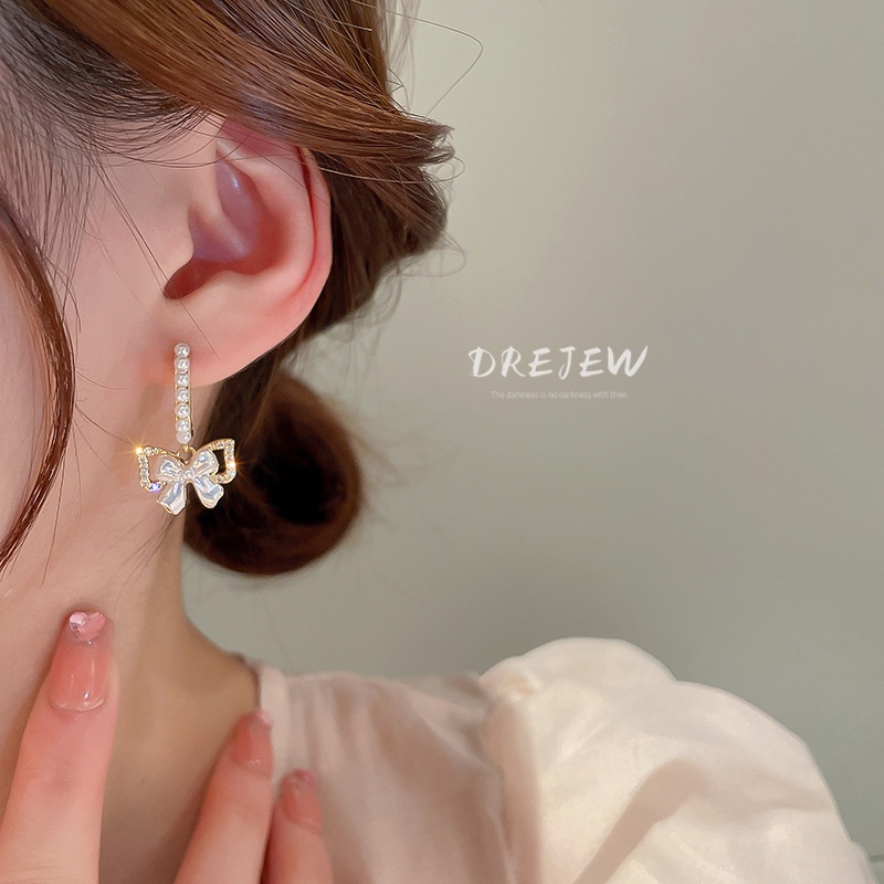 DREJEW Khuyên tai đính đá ngọc trai giả phong cách Pháp sang trọng