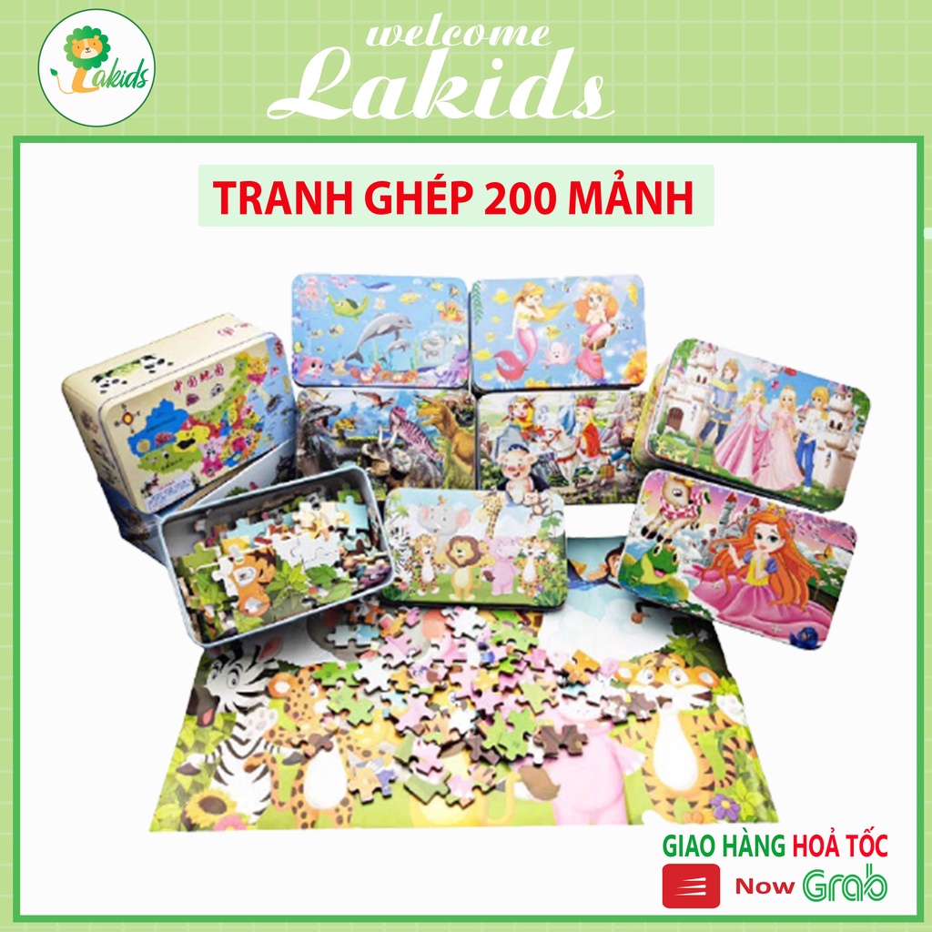 Đồ chơi tranh ghép 200 miếng hộp sắt cho bé LAKIDS