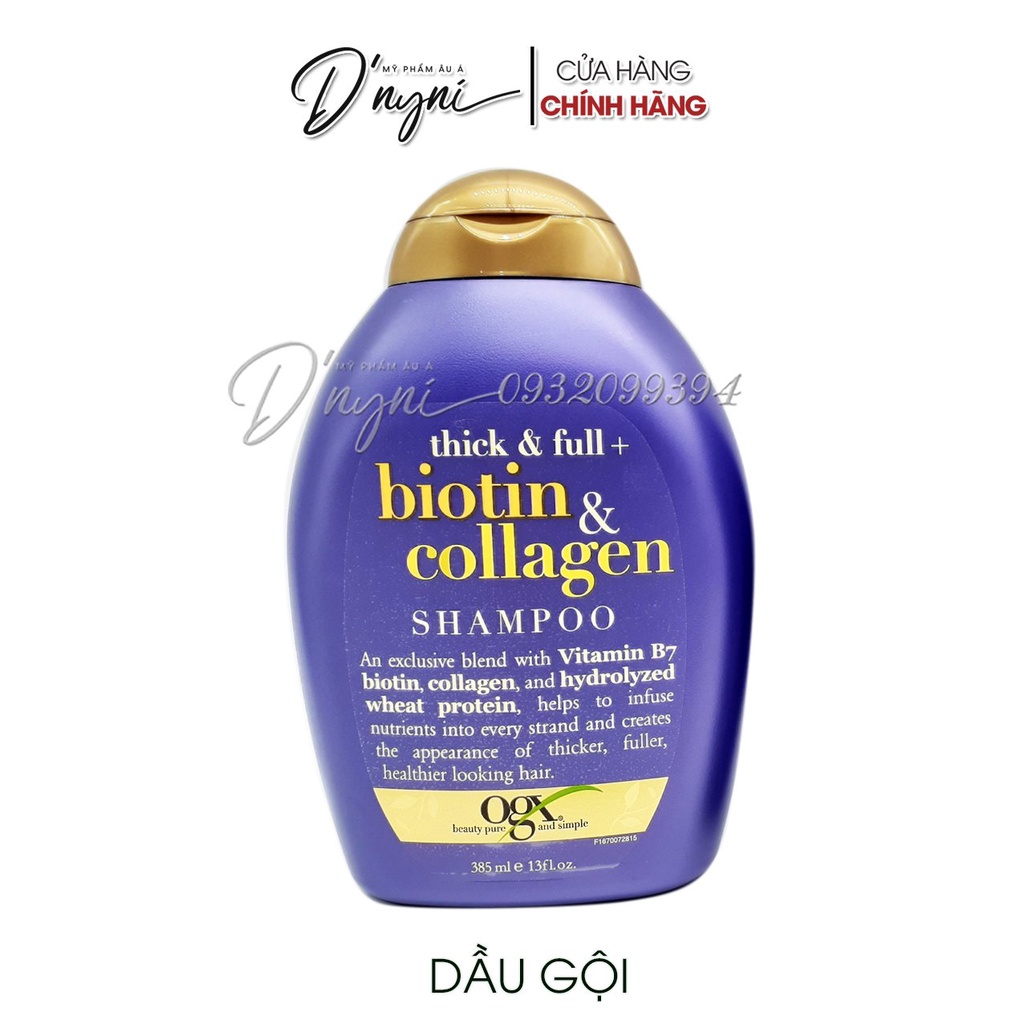 Dầu Gội - Dầu Xã Dưỡng Dày Tóc OGX Thick &amp; Full + Biotin &amp; Collagen Shampoo 385ml Mỹ