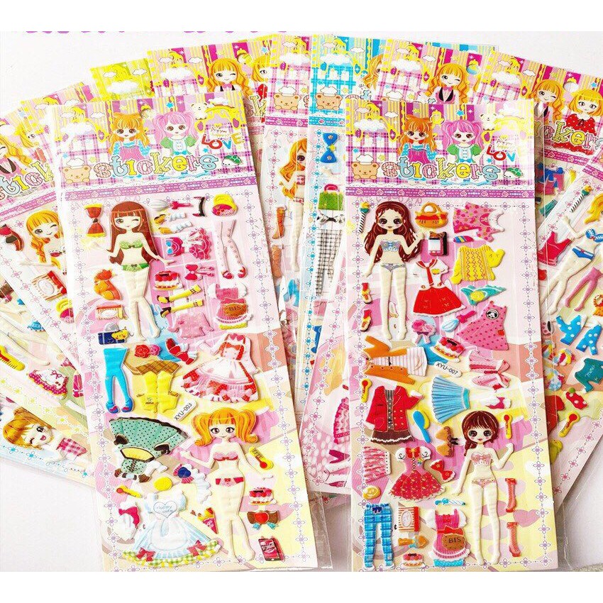 Sticker Dán 3D Viền Nhũ Cao Cấp Phối Đồ Cho Công Chúa Cùng Các Phụ Kiện Xinh Yêu