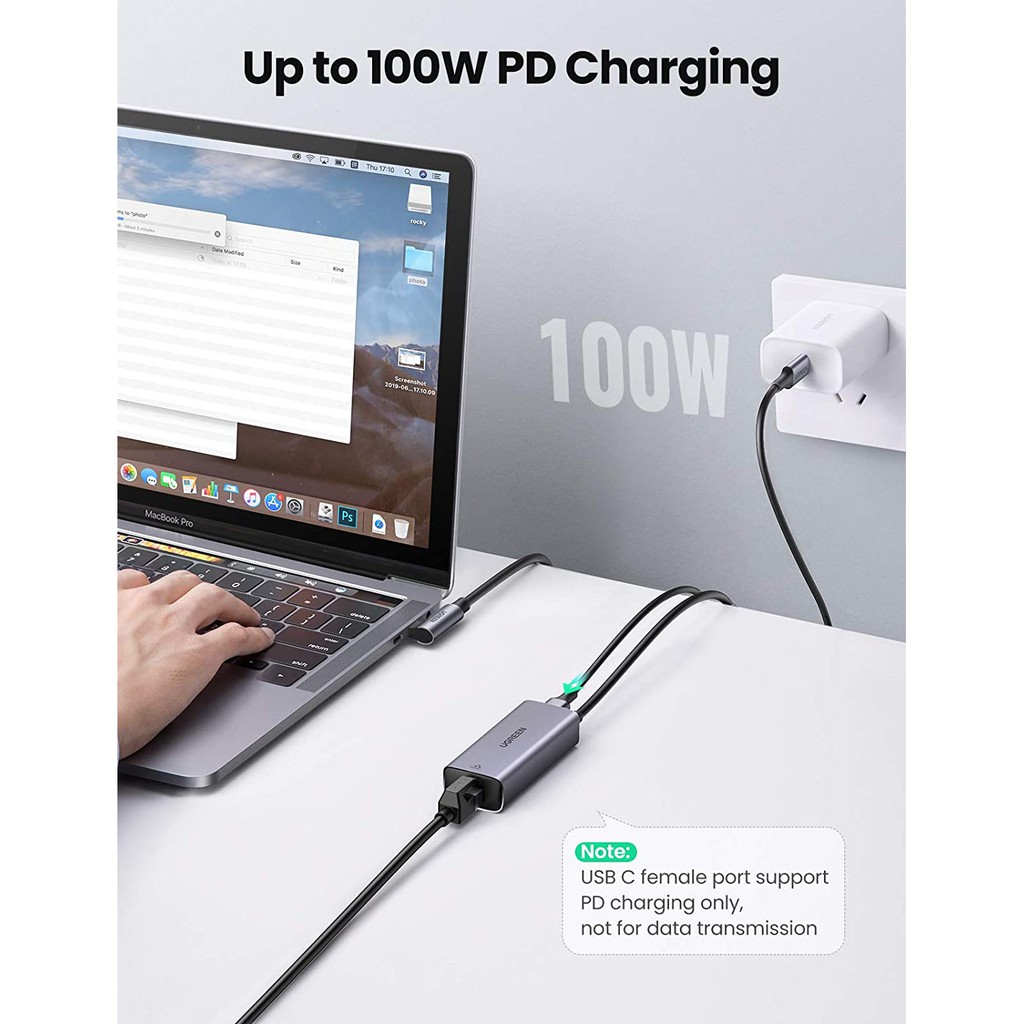 Bộ chuyển đổi USB Type C sang LAN 10/100 Mbps Ethernet  vaf cổng sac Type-C PD 100W UGREEN 80605 - Hãng phân phối chính