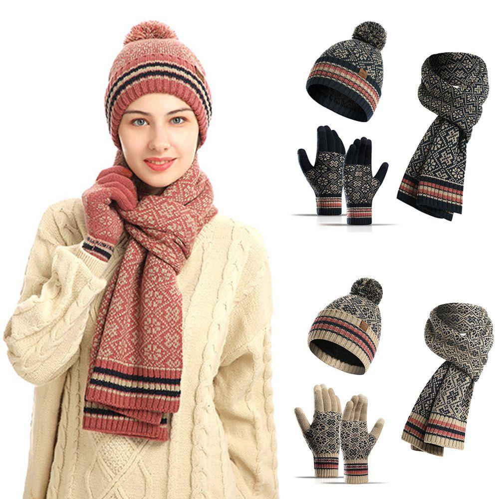 BSUNS Set Mũ beanie + Găng Tay + Găng Tay Cảm Ứng Cho Nữ
