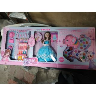 Bộ đồ chơi búp bê barbie trang điểm voi hồng ( trang điểm thật )