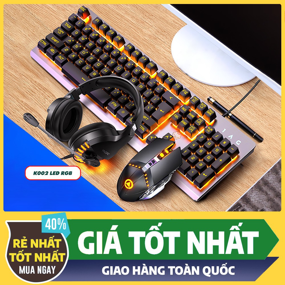 HÀNG CAO CẤP -  Combo Bộ Bàn Phím Giả Cơ K002 Black LED RGB - Tai nghe Gaming - Chuột Gaming - Pad Chuột ( BH 12 Tháng )