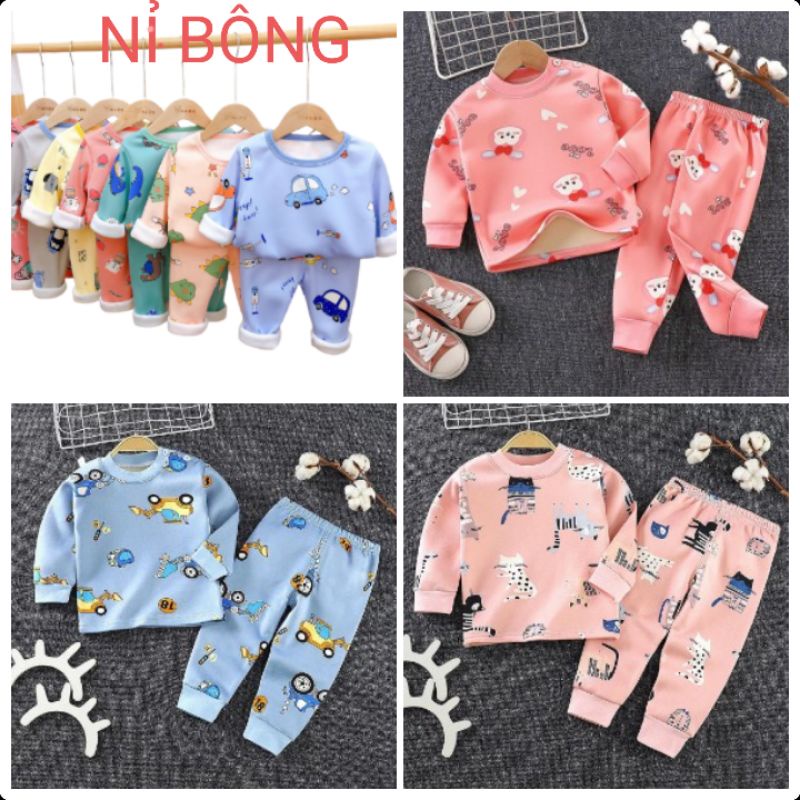 Combo 3 bộ nỉ bông ấm áp cho bé trai và bé gái 6-15 kg