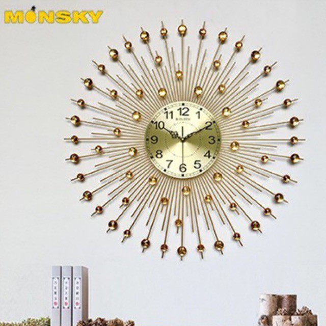 Đồng hồ treo tường MONSKY GCLOCK loại to KT 750mm cao cấp làm từ kim loại sơn tĩnh điện chạy máy kim trôi chuẩn (1802G)