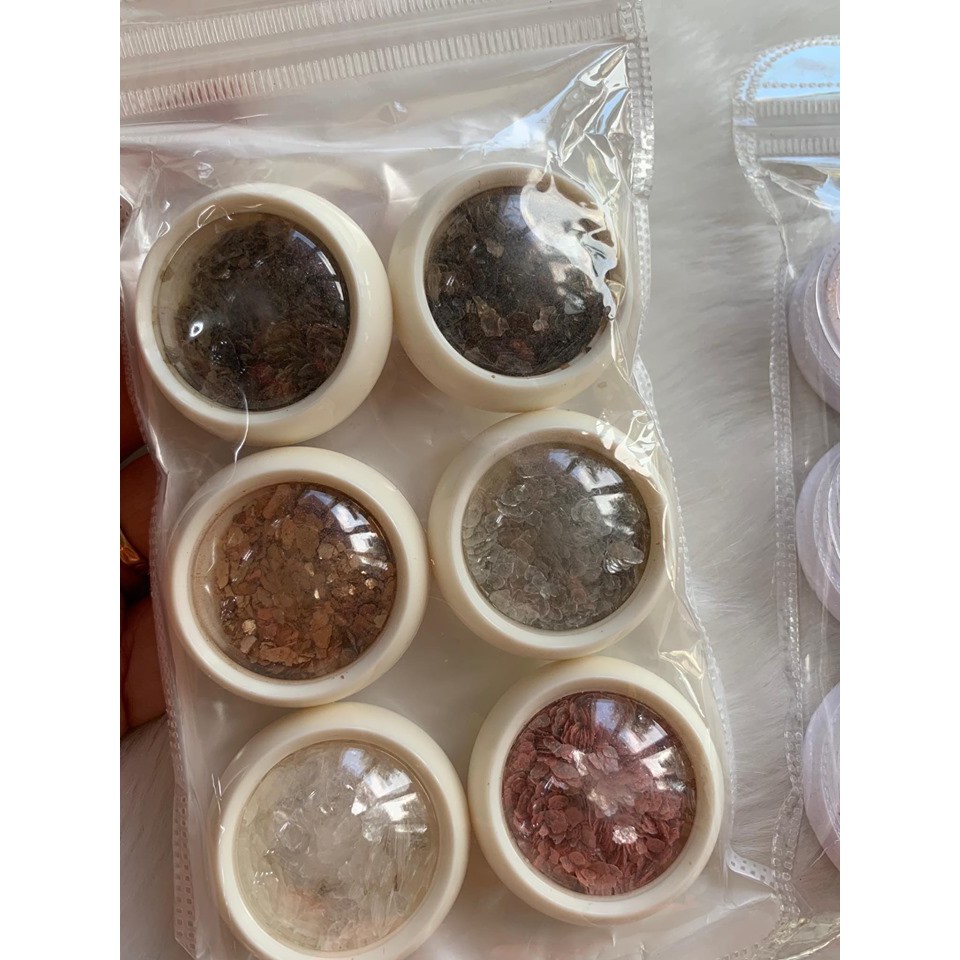 Sét Nhũ Vảy Cá - Nhũ Trang Trí Móng Nail Màu Vàng Óng Ánh - Sét 6 Hũ