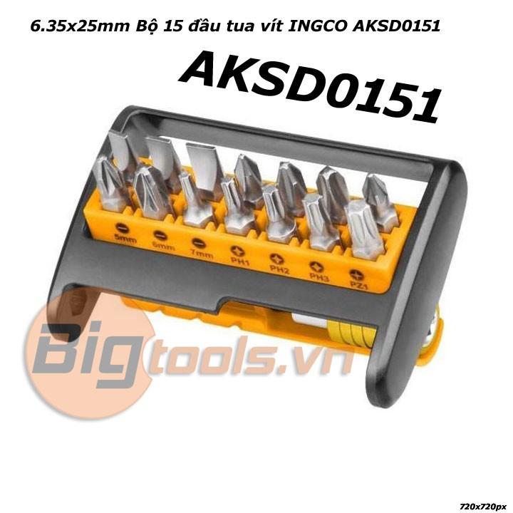 6.35x25mm Bộ 15 đầu tua vít INGCO AKSD0151