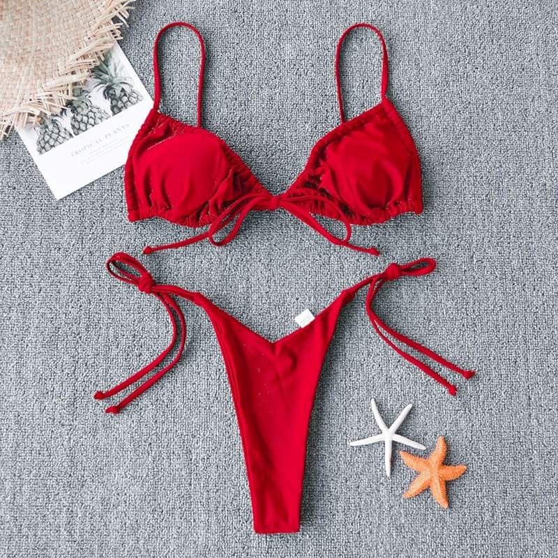 Bikini 2 Mảnh Basic Nâu Tây Rút Dây Siêu Tây Sexy Đủ Màu