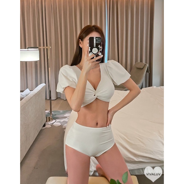 Bikini 2 mảnh có tay đi biển bigsize liền thân kín đáo LUHAZO Hàn Quốc  nâng ngực hở lưng che bụng 2632 G-4