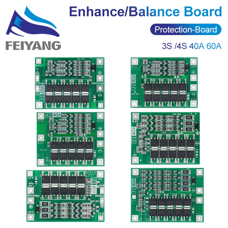 Bảng mạch bảo vệ pin Li-ion 3S/4S 40A 60A 18650 BMS 11.1V 12.6V/14.8V 16.8V