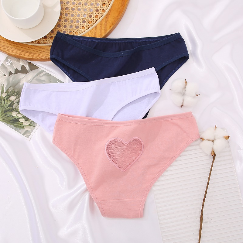 Set 3 quần lót cotton mềm mại phối ren quyến rũ dành cho nữ kích thước S-2XL
