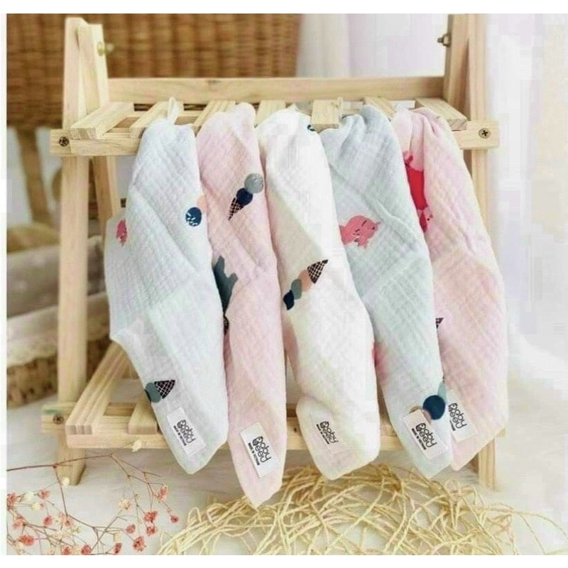 Set 5 khăn xô sợi tre 4 lớp Muslin Tree xuất hàn có móc treo khăn sữa khăn mặt khăn lau khăn tắm kháng khuẩn