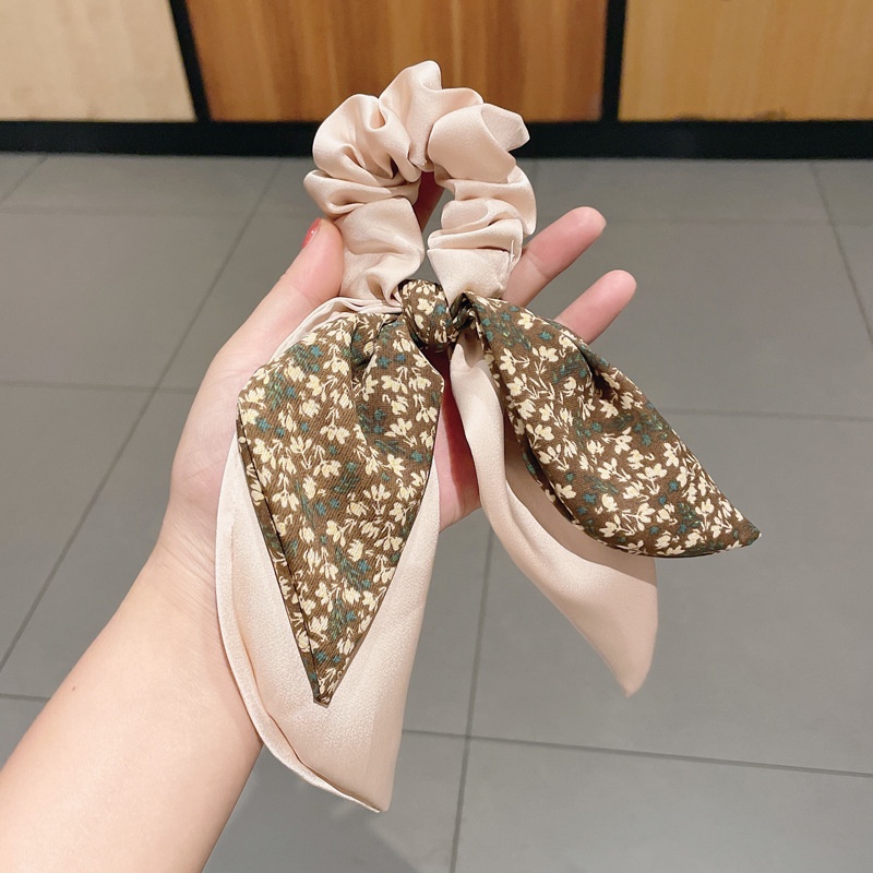 Dây cột tóc ruy băng màu trơn thắt nơ họa tiết hoa phong cách Hàn Quốc thanh lịch