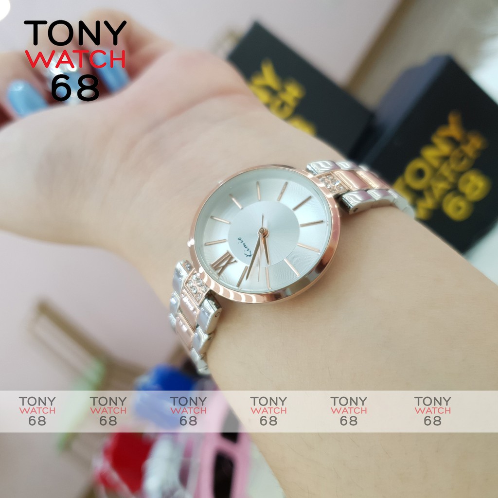 Đồng hồ nữ đeo tay chính hãng Kimio dây kim loại mặt tròn màu bạc chống nước Tony Watch 68