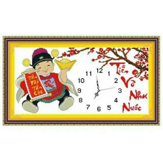 Tranh thêu đồng hồ -tiền vô như nước 222881