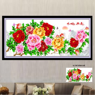 Tranh đính đá Hoa mẫu đơn Hoa khai phú quý VS433 - Kích thước 150x66cm