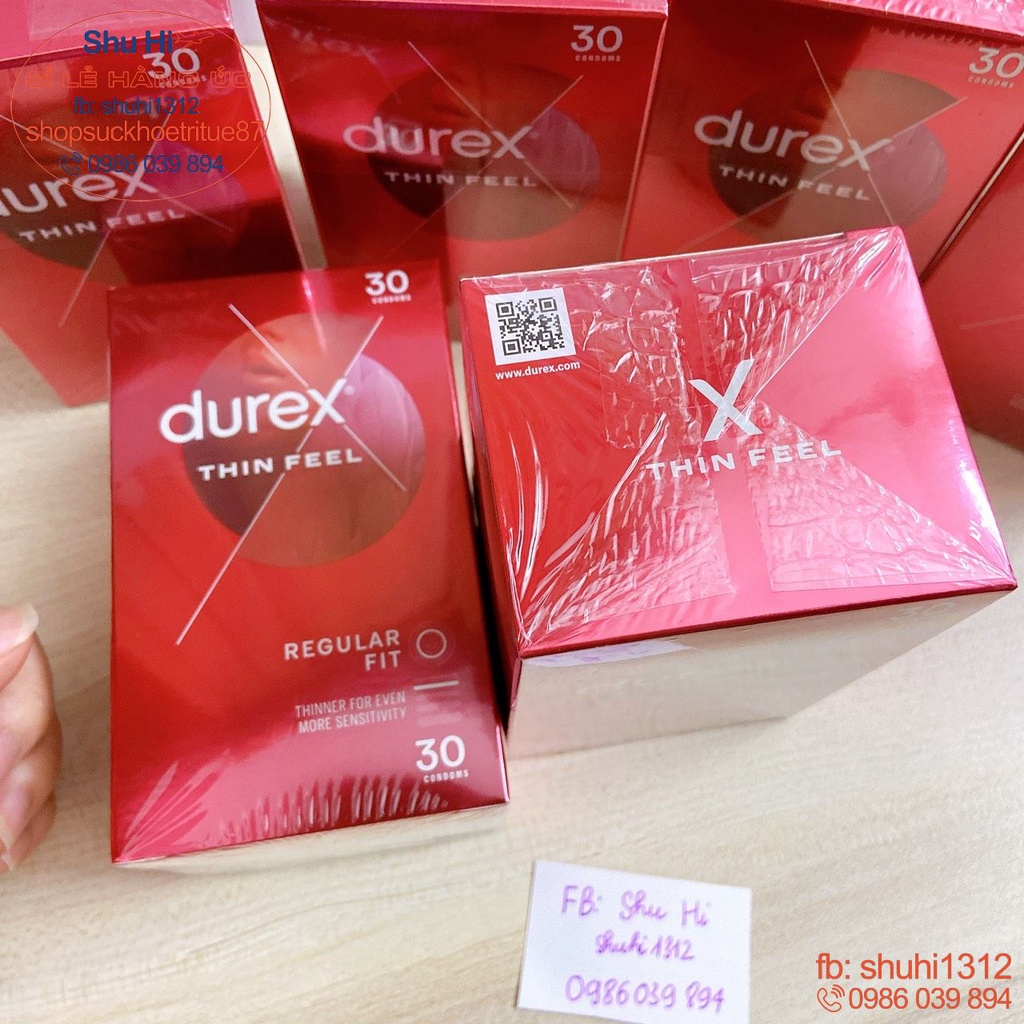 Mẫu mới, Hộp 30 chiếc bao cao su siêu mỏng kéo dài thời gian durex fetherlite ultra thin feel condoms extra sensitive úc