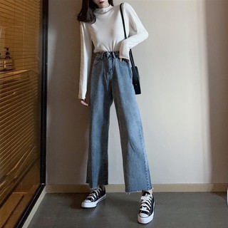 Quần jean ống rộng lưng cao form rộng