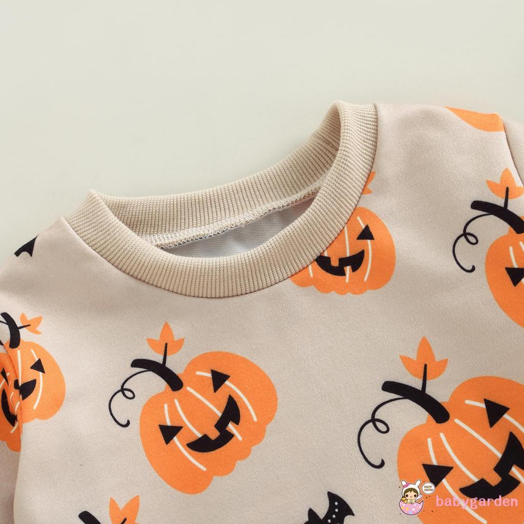 Set Đồ Halloween 2 Món Gồm Áo Thun Tay Dài In Họa Tiết Bí Ngô + Quần Cho Bé 0-3 Tuổi