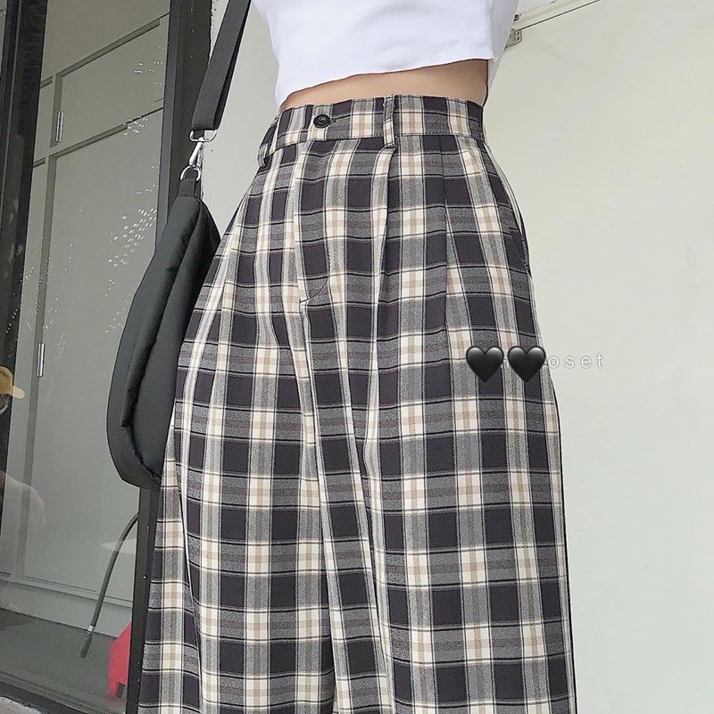 Set áo croptop mix quần caro ống suông [ hàng có sẵn ] | BigBuy360 - bigbuy360.vn