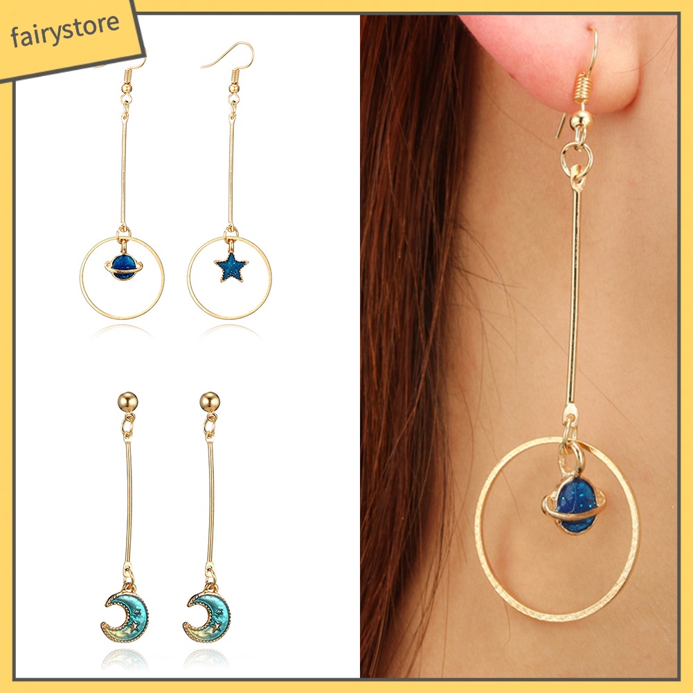 Bông tai dáng dài hình mặt trời/mặt trăng và ngôi sao độc đáo cho nữ
